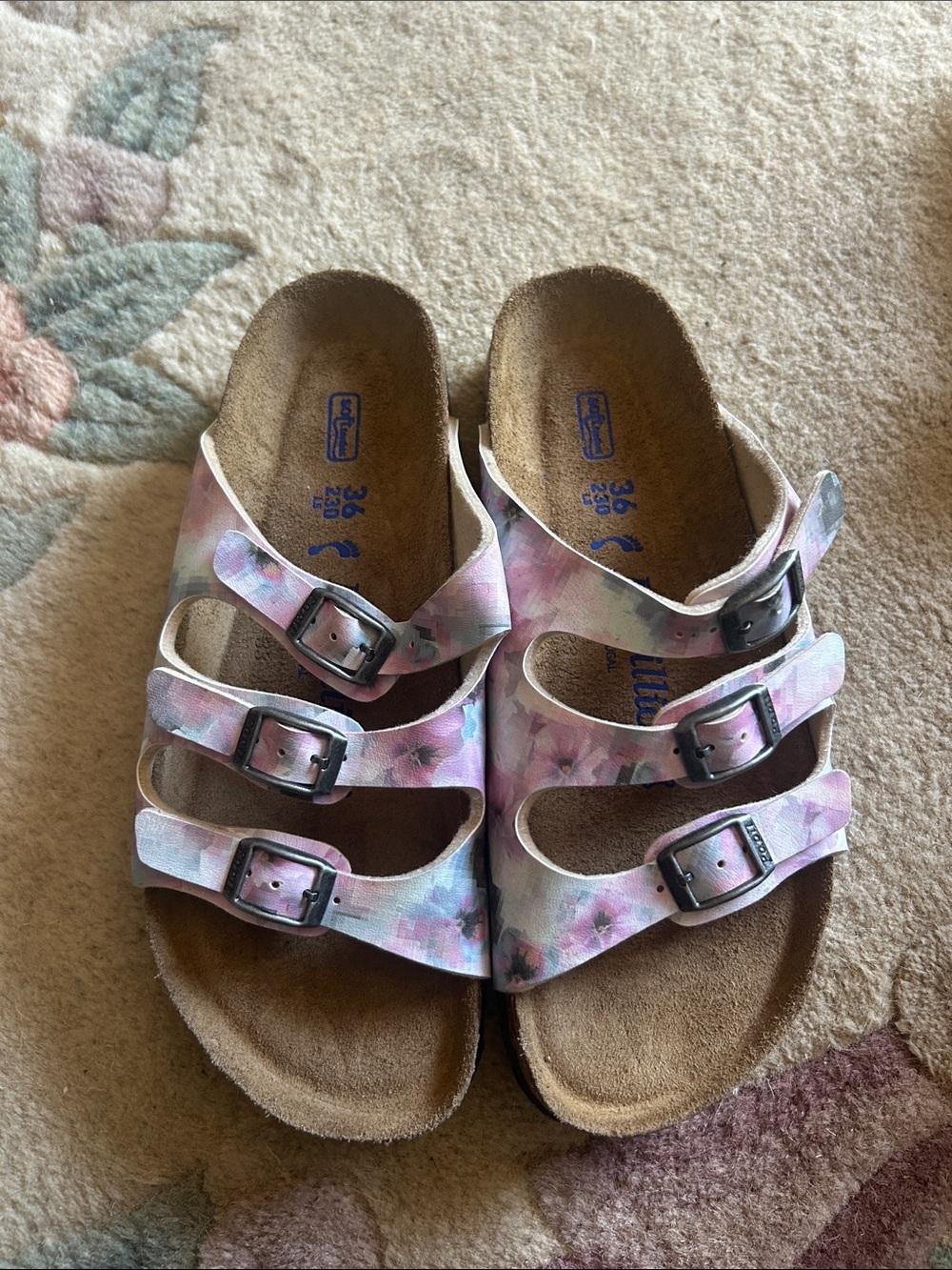Birkenstock Sandals Triple-Buckle Floral Slide Sandals - Pink size 36 - Picture 1 of 4